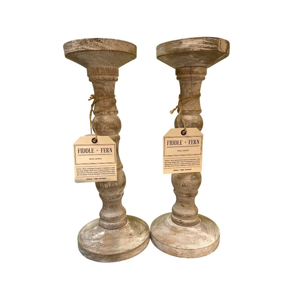 Vintage Rustic Wood Lantern Candle Holders By Fiddle + Fern Trading Set Of Two